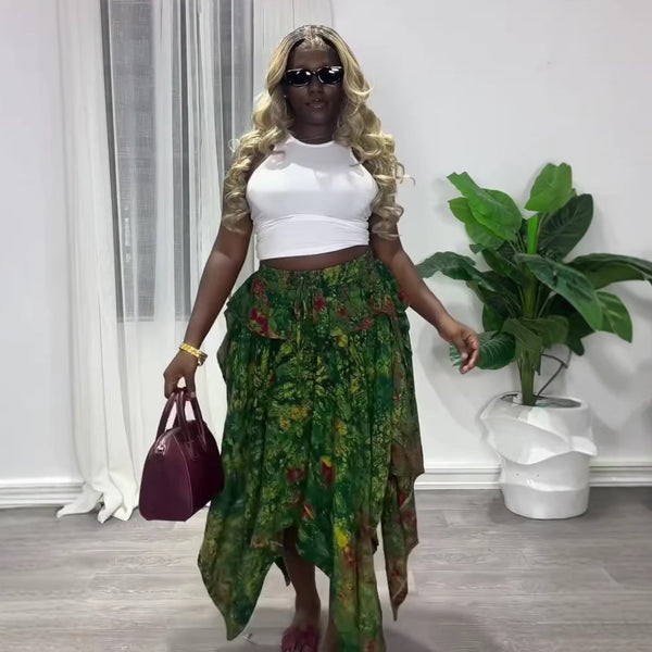 Plaid Irregular Elastic Waist Tie Midi Skirt for Summer