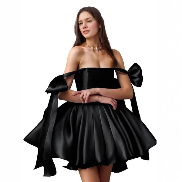 Off-Shoulder Short Dress with Butterfly Tie for Formal Birthday Parties