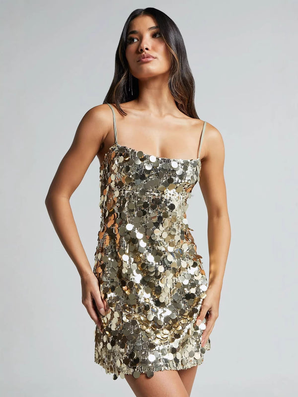 Sequin Spaghetti Strap Bodycon Dress for Evening Parties