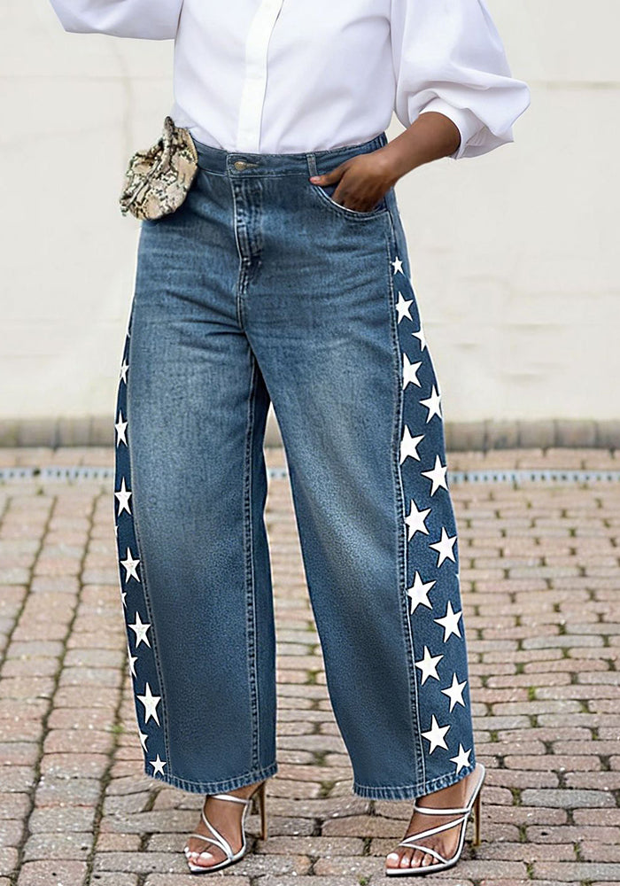 Star Print Denim Jeans for Casual Streetwear