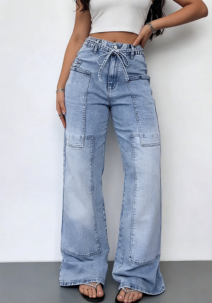 Women washed denim wide-leg Pant