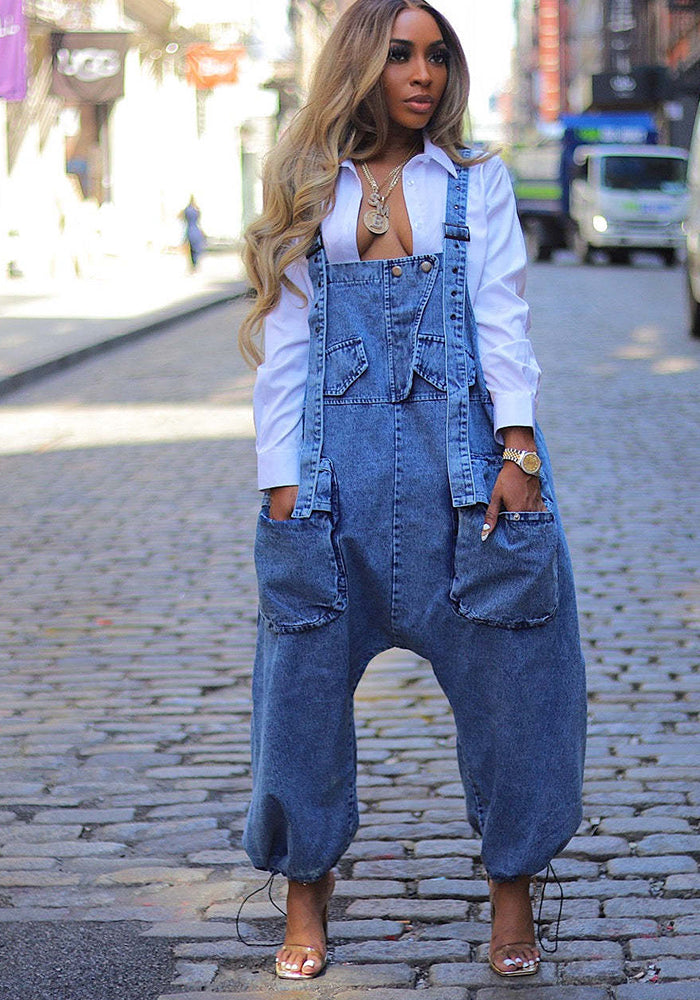 Wide Leg Denim Jumpsuit Overalls for Casual Streetwear