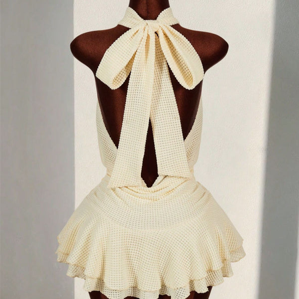 Floral Backless Lace-Up Tiered Dress for Holiday Parties
