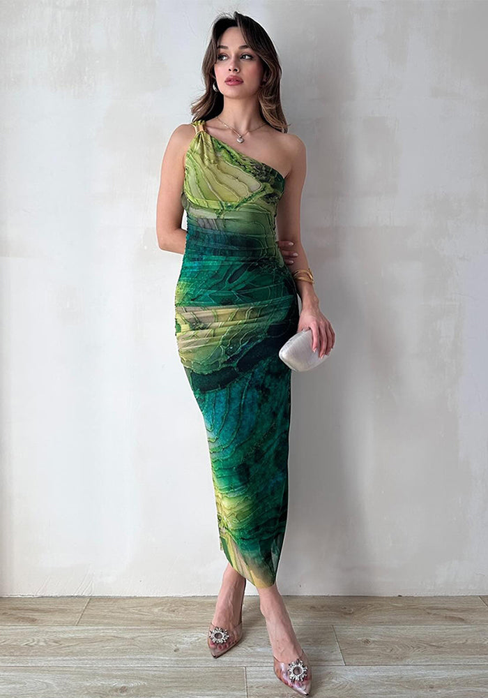 Slash Shoulder Printed Dress for Elegant Summer Outings