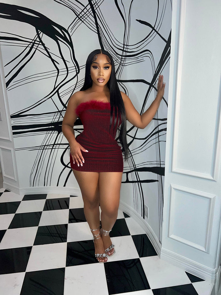 WomenVelvet fake fur Off Shoulder Mini Dress