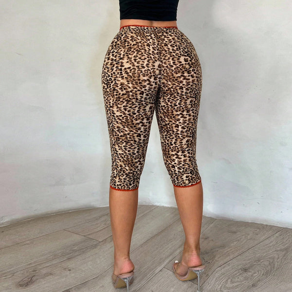 Leopard Print Casual 3/4 Length Capri Pants for Everyday Wear