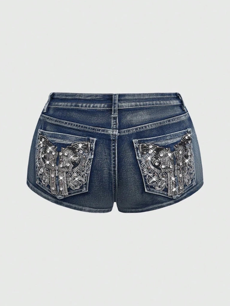 Beaded Embroidery Denim Shorts