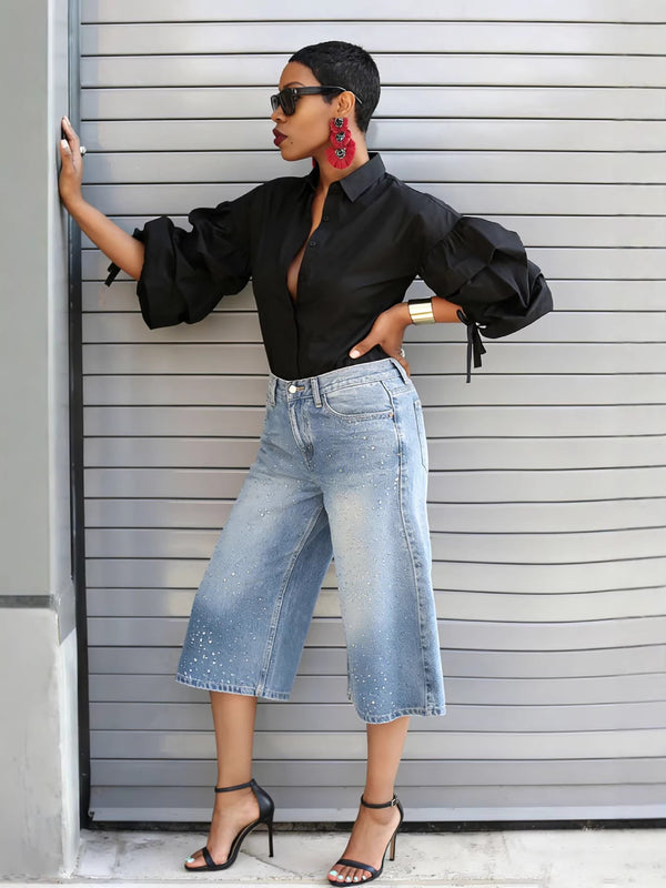 Beaded High Waist Denim Shorts for Summer Streetwear