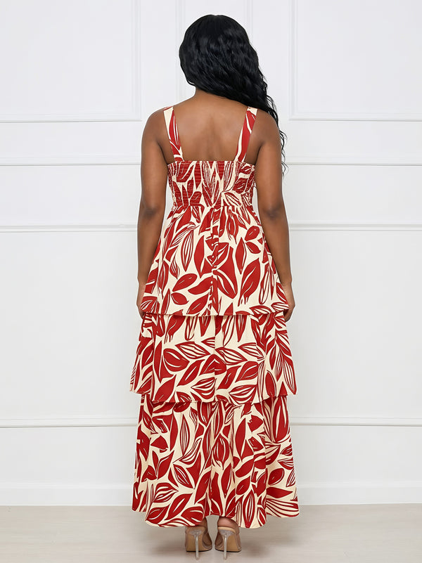 Elegant Printed Flowy Dress for Holiday Vacations