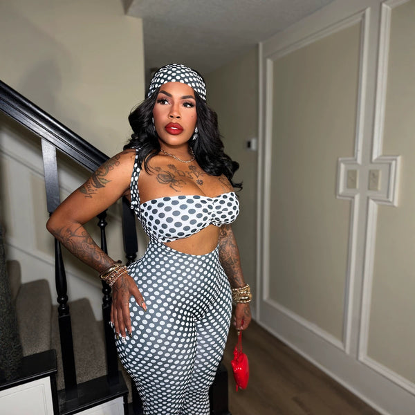 Polka Dot Strapless Top & Suspender Pants Three-Piece Set for Casual Outings