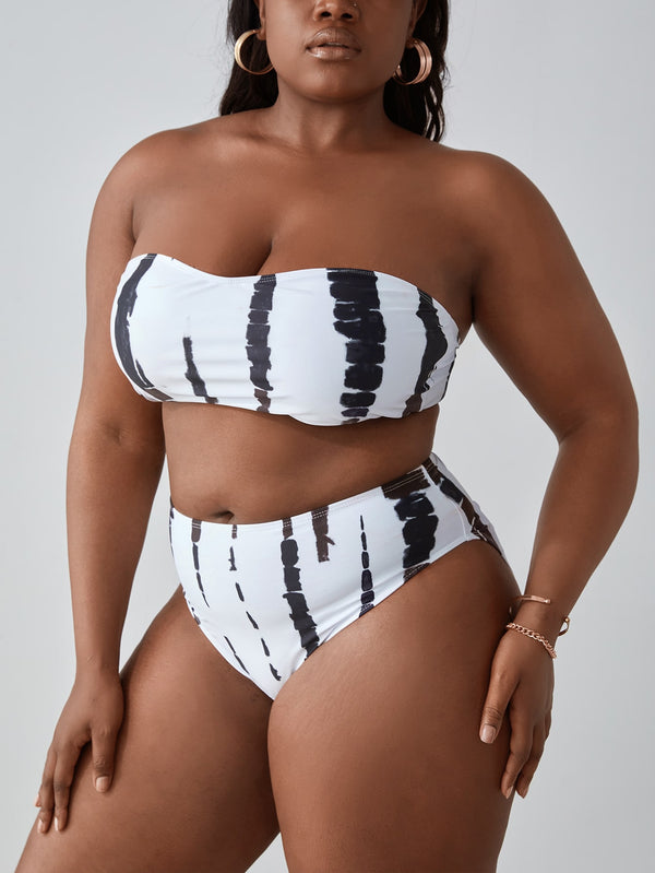 Plus Size Strapless Three-Piece Bikini & Long Sleeve Cover-Up Set