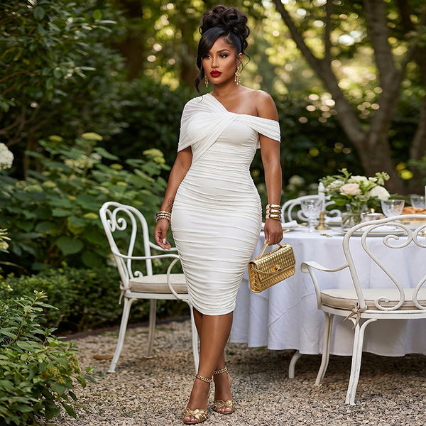 Slash Shoulder Sleeveless Bodycon Long Dress for Career Wear