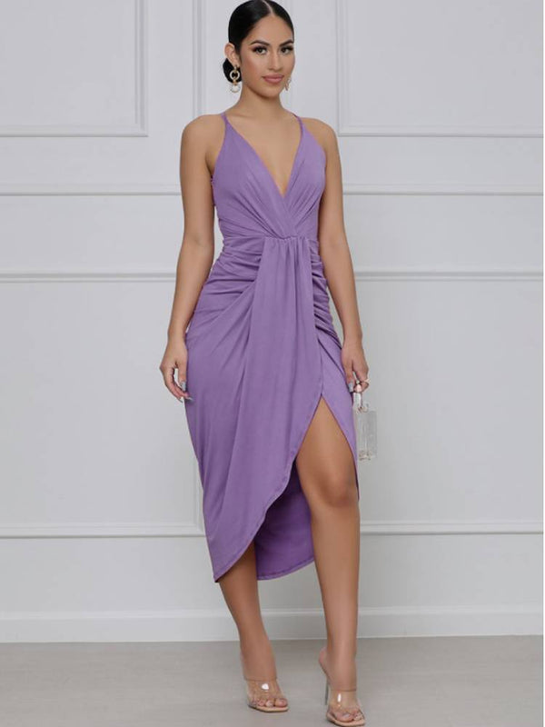 Backless Spaghetti Strap Ruched Midi Dresses Tiynon