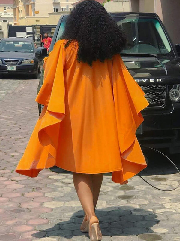 Batwing Sleeve Asymmetric Midi Dresses Tiynon