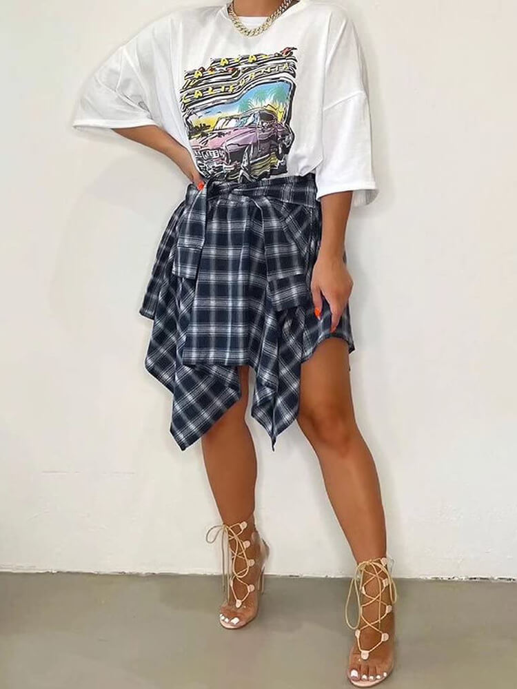 Casual Plaid Pleated Mini Skirt Tiynon
