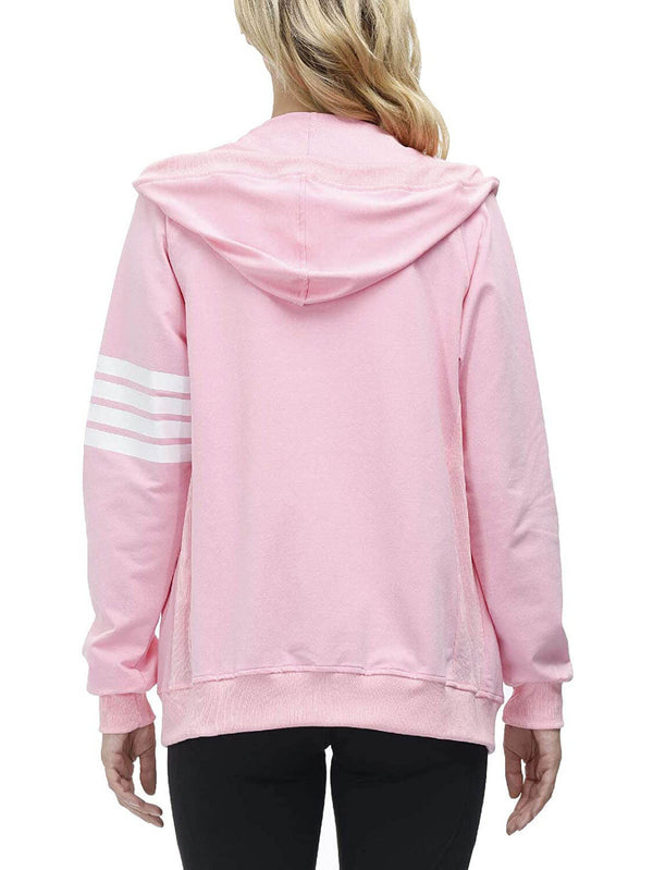 Casual Striped Long Sleeve Full Zip Jacket with Pockets Tiynon