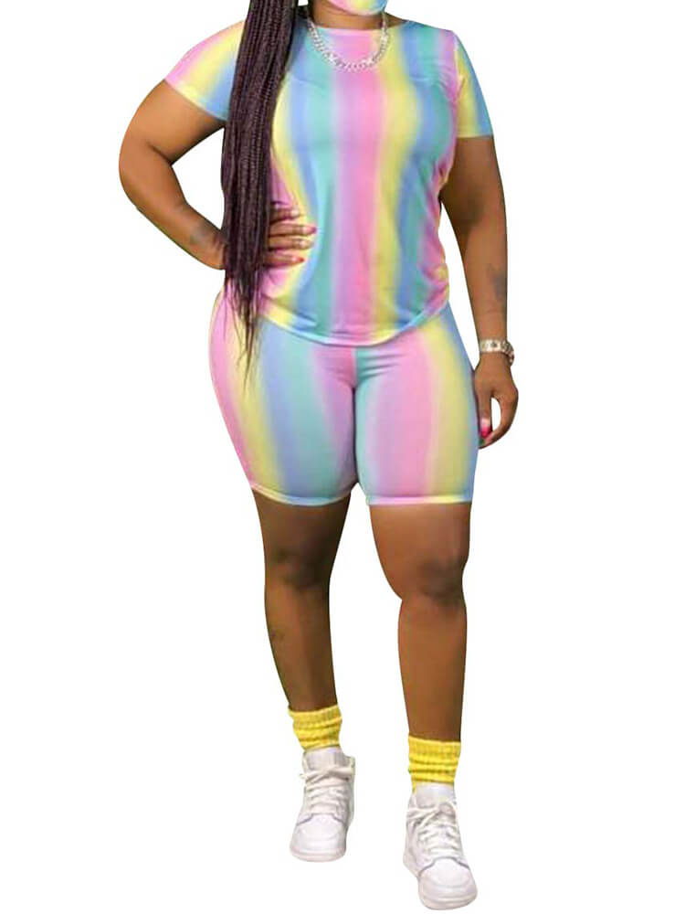 Casual Tie Dye Print Shirt & Bodycon Shorts Tiynon