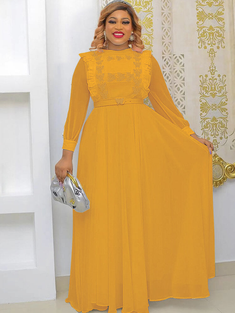 Chiffon Long Sleeve Patchwork Bodycon Maxi Dresses Tiynon