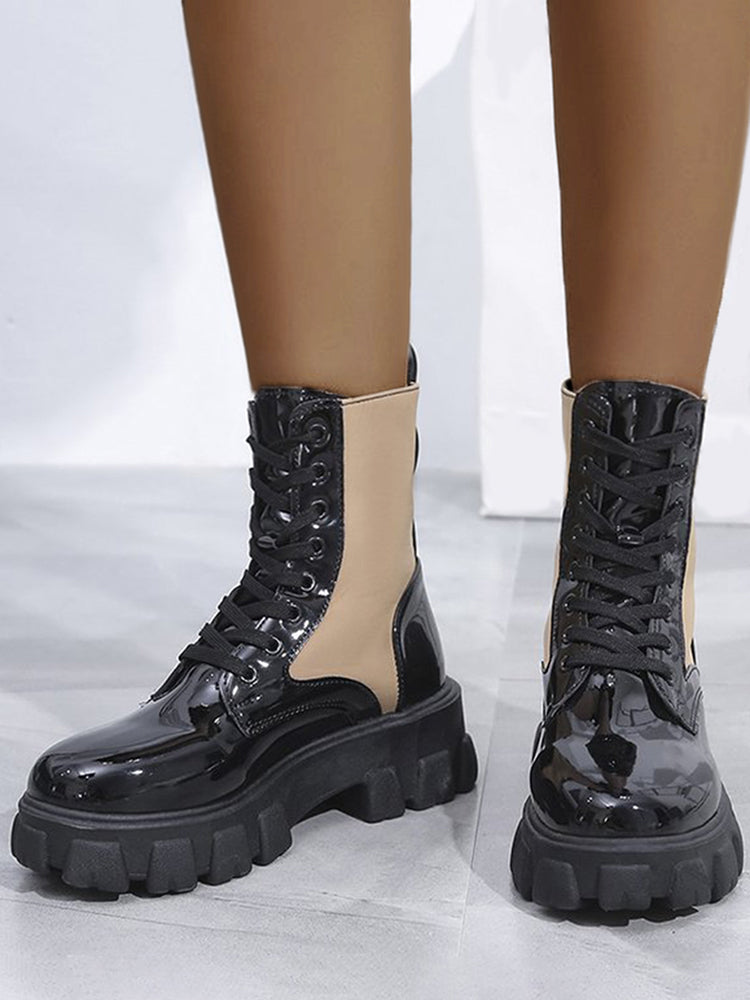 Chunky Block Heels Combat Platform Boots Tiynon