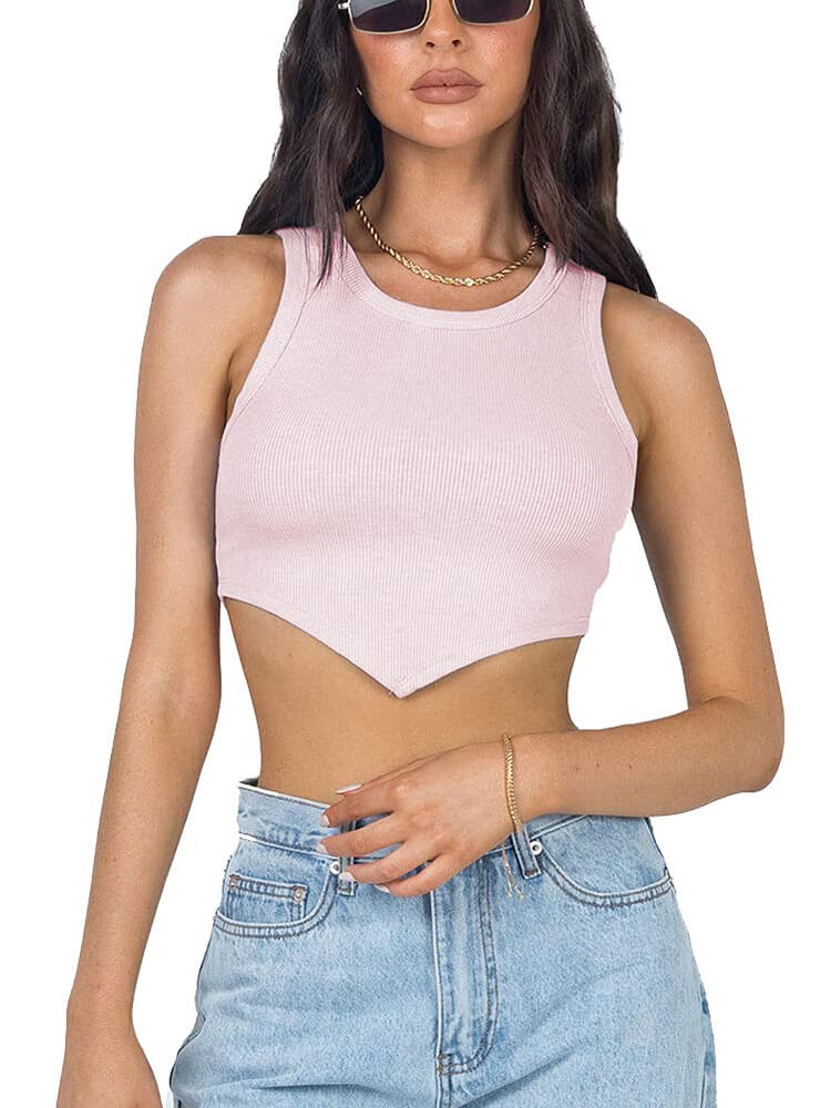 Crew Neck Summer Sleeveless Crop Tops Tiynon
