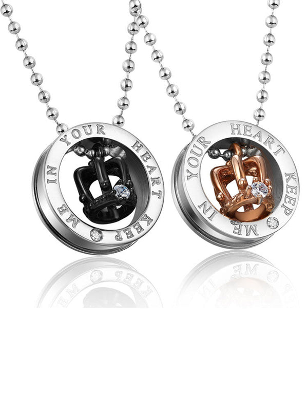 Crown Pendant Rhinestone Couple Necklaces Tiynon