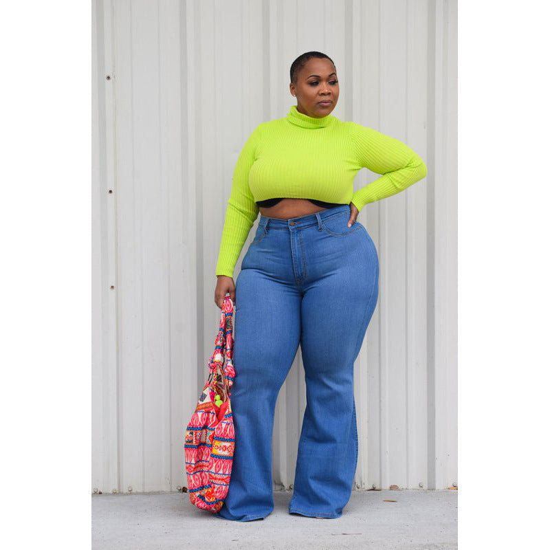 Denim Plus Size High Waist Flare Pants Tiynon