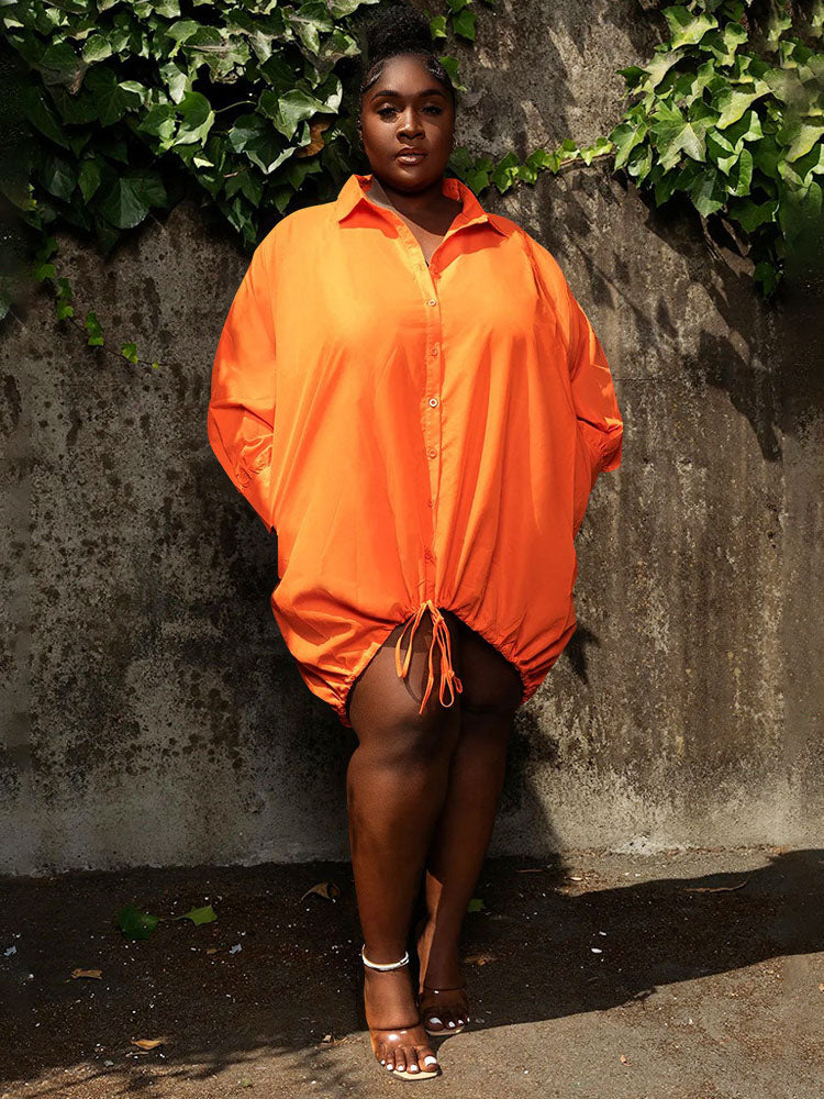 Drawstring Plus Size Shirt Mini Dresses Tiynon