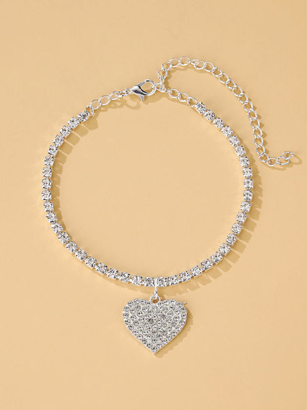 Elegant Rhinestone Heart Pendant Anklets Tiynon