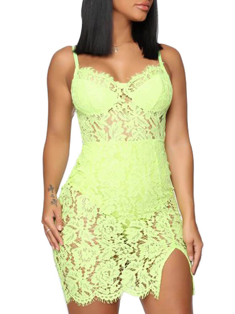 Floral Lace Mesh Hollow Out Bodycon Dress Tiynon