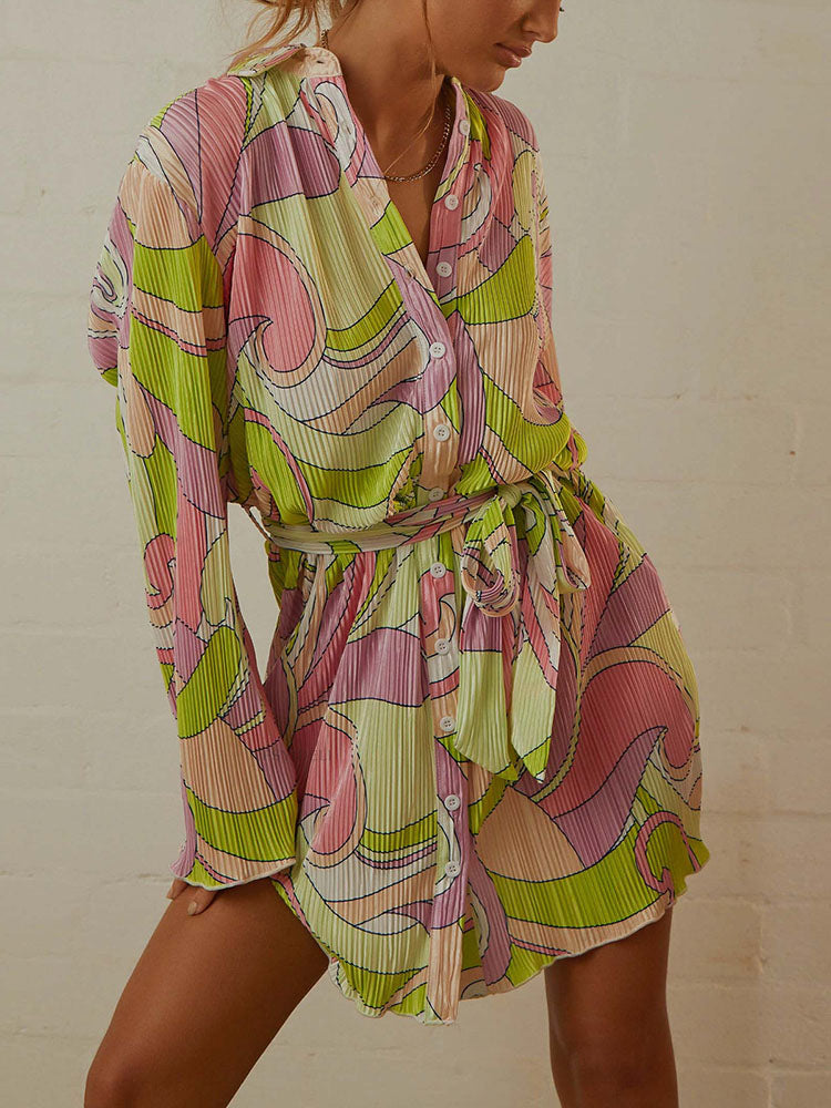 Floral Print Buttton Down Shirt Mini Dresses Tiynon