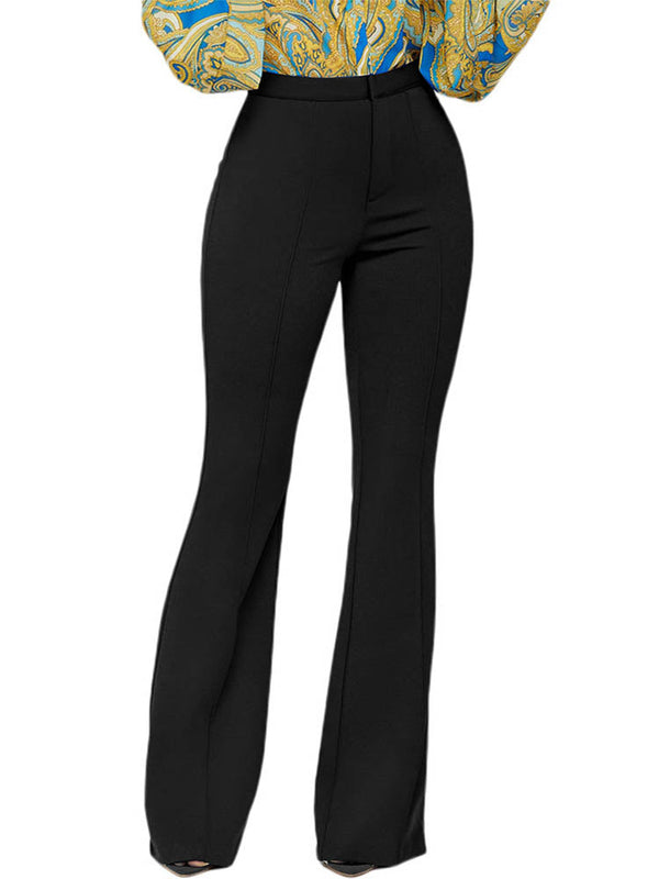 Front Zipper High Waist Bell Long Pants Tiynon