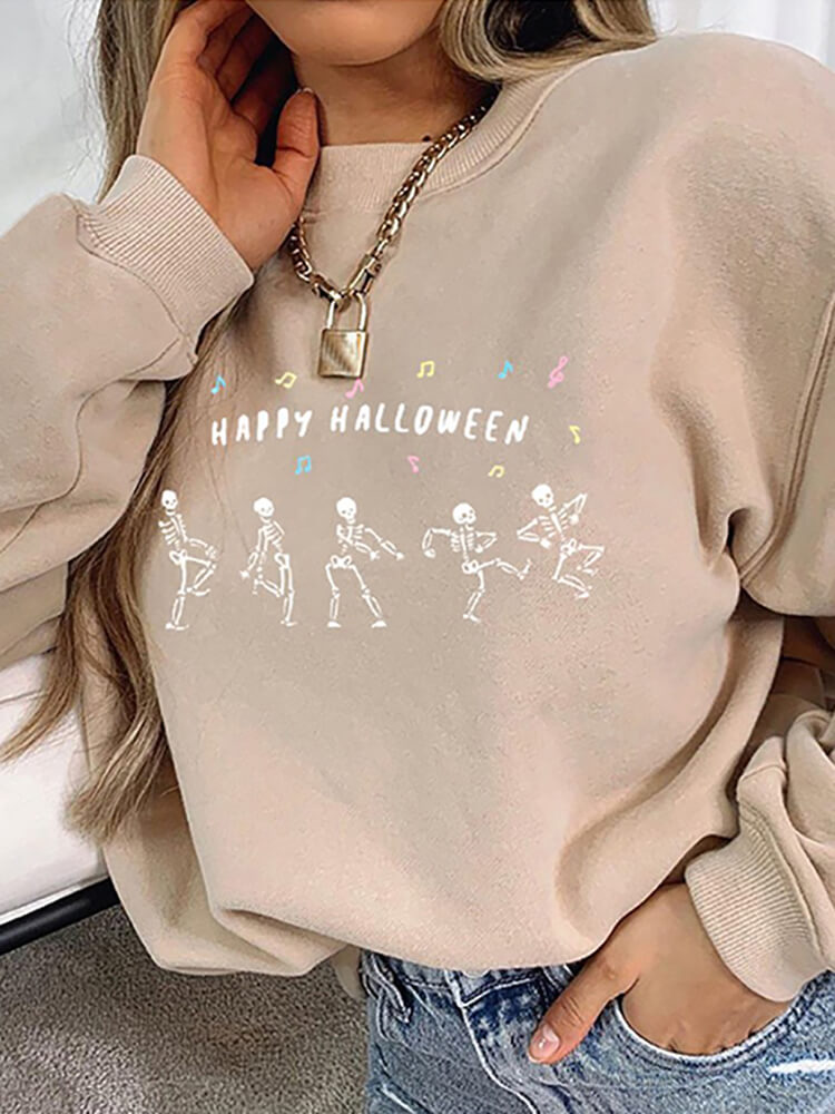 Halloween Long Sleeve Skeleton Print Pullover Tiynon