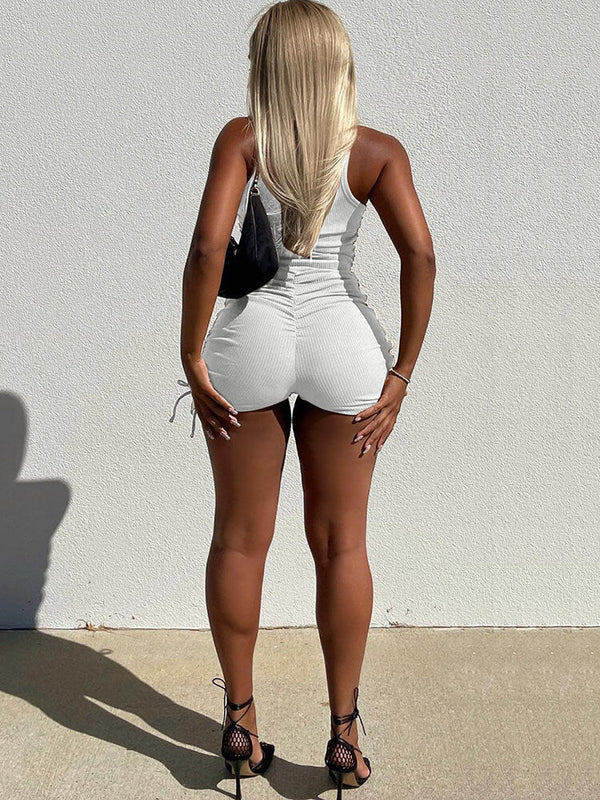 Halter Crop Top & Ruched Drawstring Shorts Tiynon