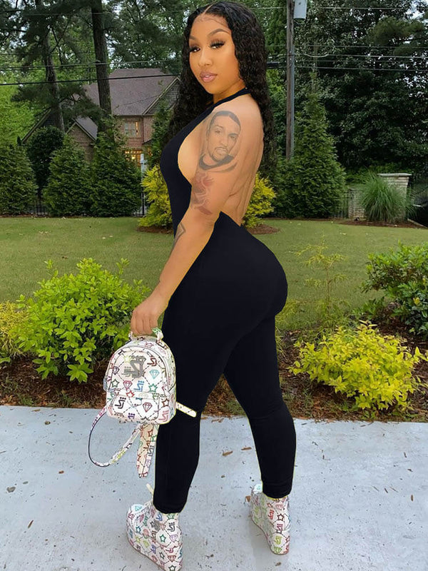 Halter Deep V Neck Backless Jumpsuits Tiynon