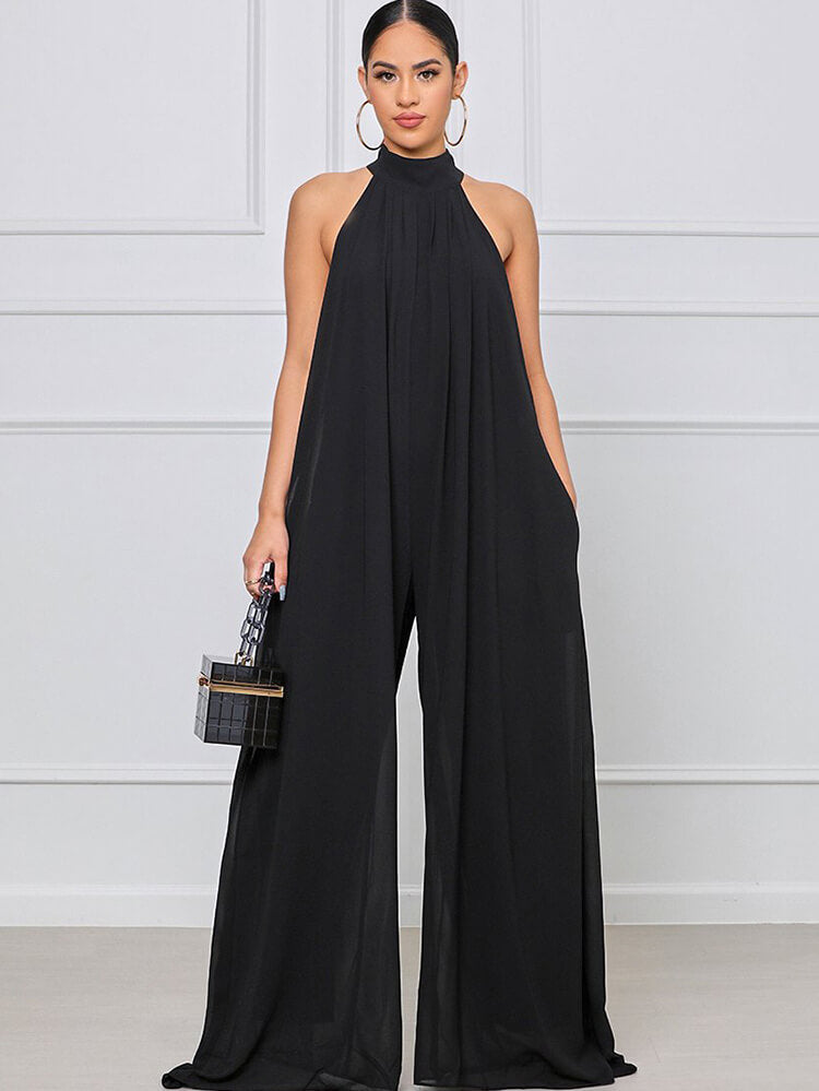 Halter Neck Sleeveless Wide Leg Jumpsuit Tiynon