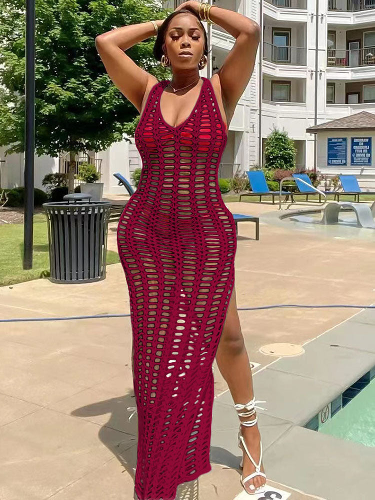 Halter Sleeveless Hollow Out Maxi Dresses Tiynon