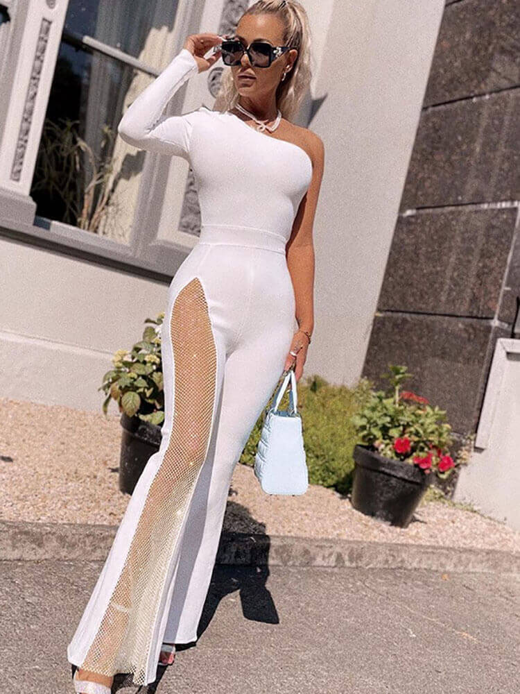 High Waist Bodycon One Shoulder Sleeveless Jumpsuit Tiynon
