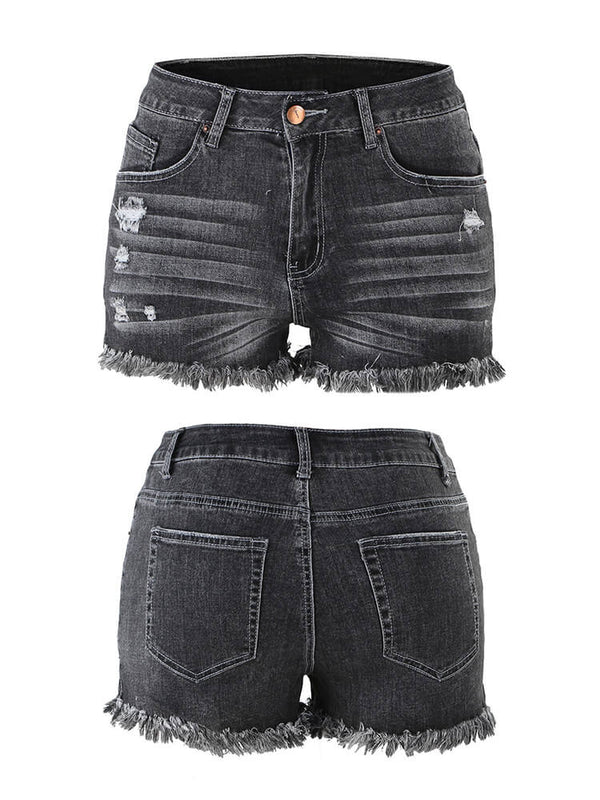 High Waist Raw Hem Frayed Ripped Denim Jean Shorts Tiynon