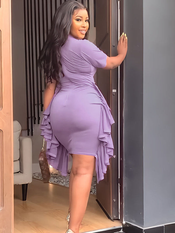 Irregular Ruffled Hem Pleated Midi Dresses Tiynon