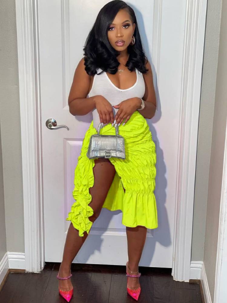 Lace Up Split Midi Skirts Tiynon