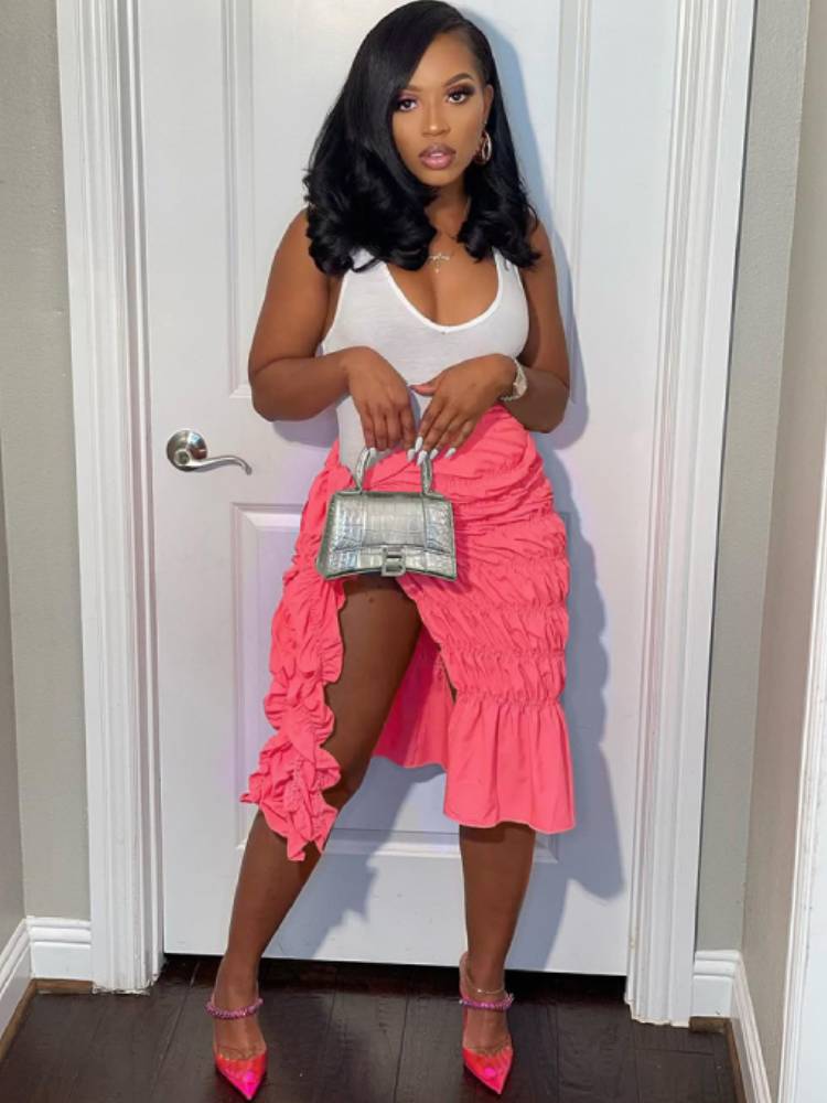 Lace Up Split Midi Skirts Tiynon