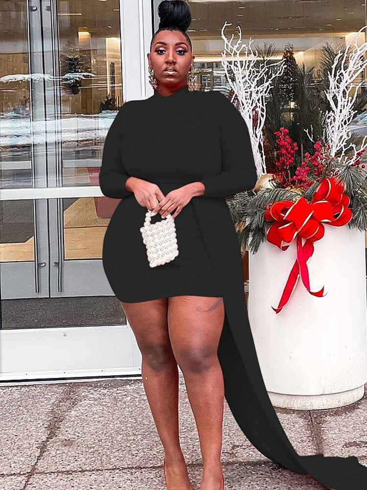 Long Sleeve Asymmetrical Bodycon Mini Dresses Tiynon