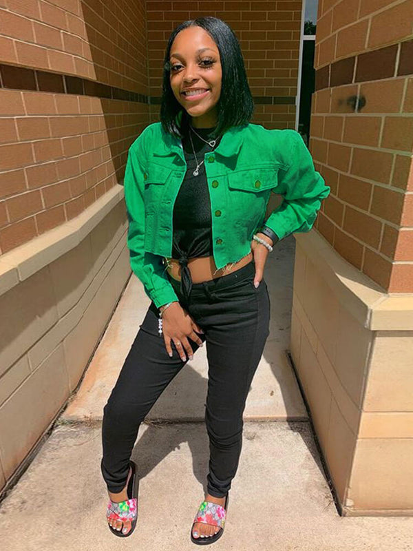 Long Sleeve Button Down Ripped Denim Jackets Tiynon