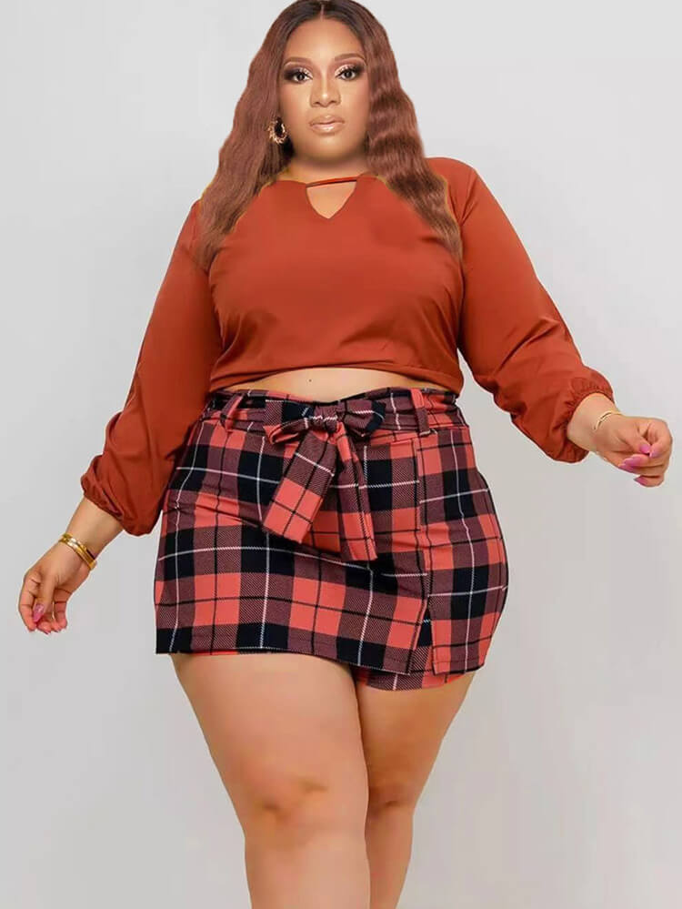 Long Sleeve Crop Top & Short Pantskirt Tiynon