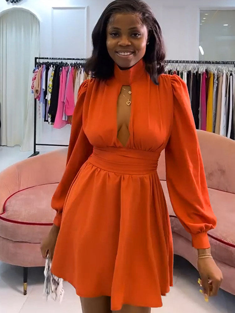 Long Sleeve Cut Out Mini Dresses Tiynon