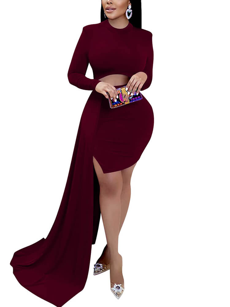 Long Sleeve Cut Out Wrap Mini Dresses Tiynon