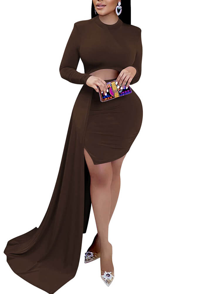 Long Sleeve Cut Out Wrap Mini Dresses Tiynon