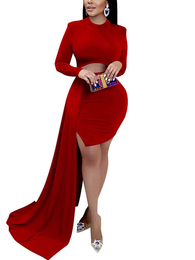 Long Sleeve Cut Out Wrap Mini Dresses Tiynon