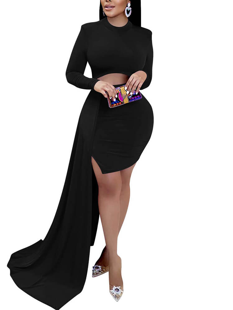 Long Sleeve Cut Out Wrap Mini Dresses Tiynon