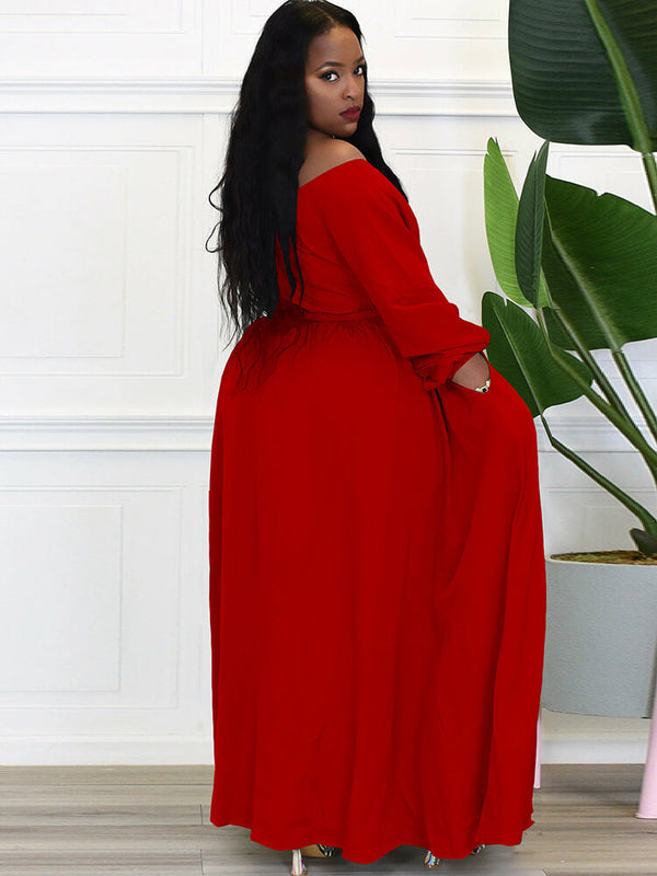 Long Sleeve Off Shoulder Button Maxi Dresses Tiynon